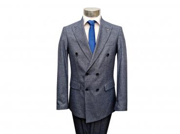 Zweireiher Herren Anzug Blau Vintage Slim Fit