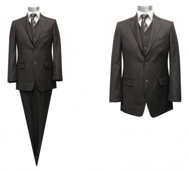 Herren Anzug mit Weste Braun Regular Fit