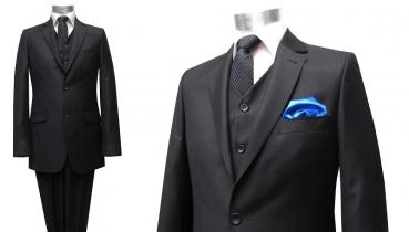Herren Anzug 3 teilig Schwarz Regular