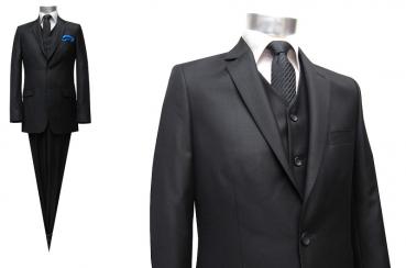 Herren Anzug 3 teilig Schwarz Regular