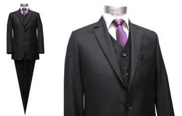 Herrenanzug mit Weste Schwarz Regular