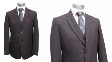 Herren Anzug mit Weste Braun leicht Tailliert