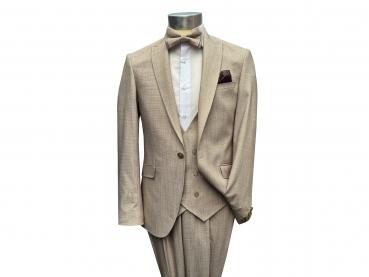 Herren Anzug Strukturiert Slim mit Weste und Fliege