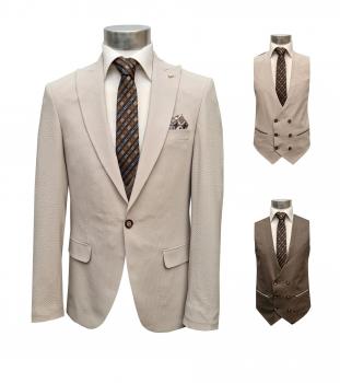 Herren Seersucker Anzug Slim Fit mit Weste