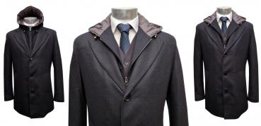 Herren Mantel Doppelkragen Abnehmbare Kapuze