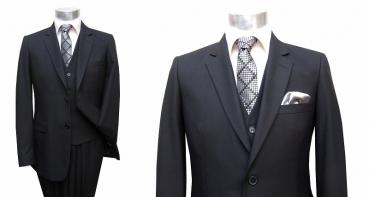 Herren Anzug 3-Teilig 120s Schwarz