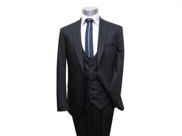 Herren Anzug mit Weste Schwarz Slim