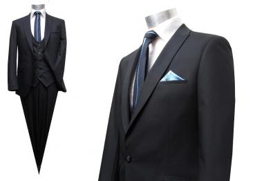 Herren Anzug mit Weste Schwarz Slim