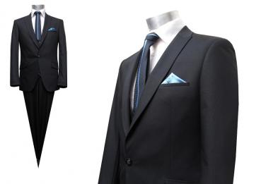 Herren Anzug mit Weste Schwarz Slim