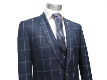 Muga Herrenanzug Blau Kariert Slim-fit