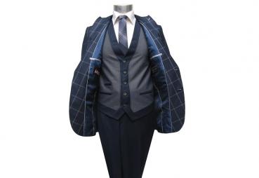 Muga Herrenanzug Blau Kariert Slim-fit