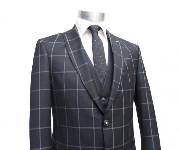 Muga Herrenanzug Blau Kariert Slim-fit