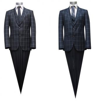 Muga Herrenanzug Blau Kariert Slim-fit