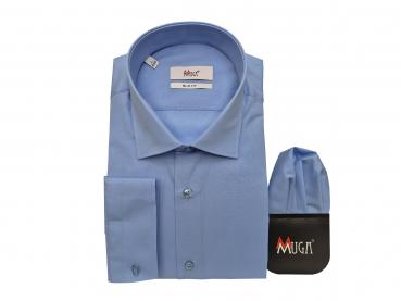 Slim Fit Herren Hemd Lang Arm mit Einstecktuch