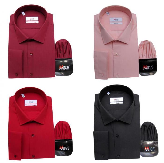 Slim Fit Herrenhemd mit Einstecktuch Langarm