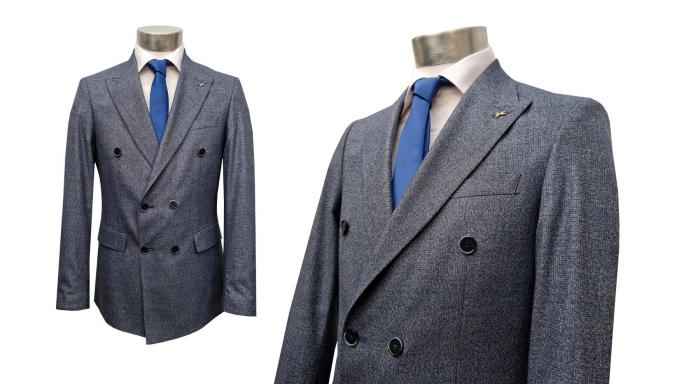 Zweireiher Herren Anzug Blau Vintage Slim Fit