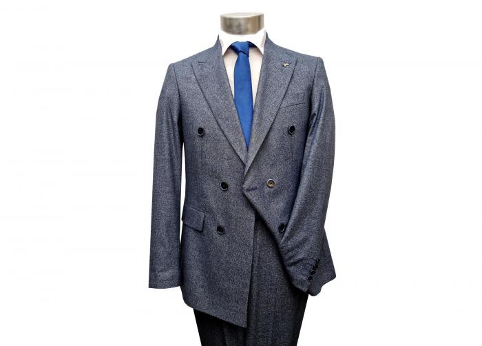 Zweireiher Herren Anzug Blau Vintage Slim Fit