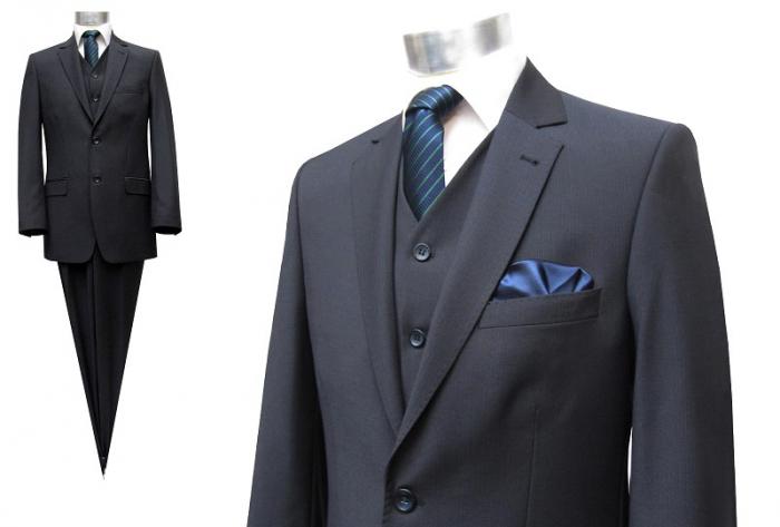 gestreifte Herren Anzug mit Weste Dunkelblau