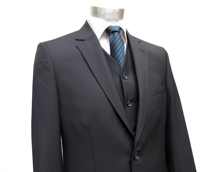 gestreifte Herren Anzug mit Weste Dunkelblau