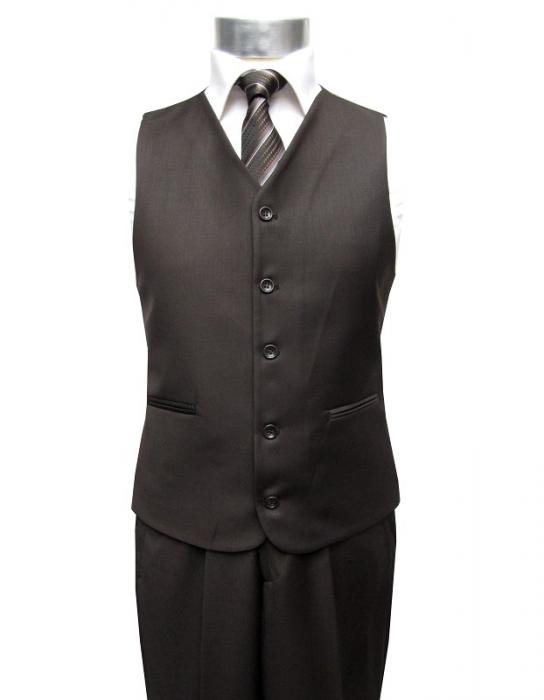 Herren Anzug mit Weste Braun Regular Fit