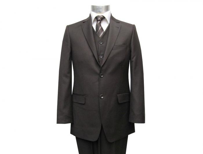 Herren Anzug mit Weste Braun Regular Fit