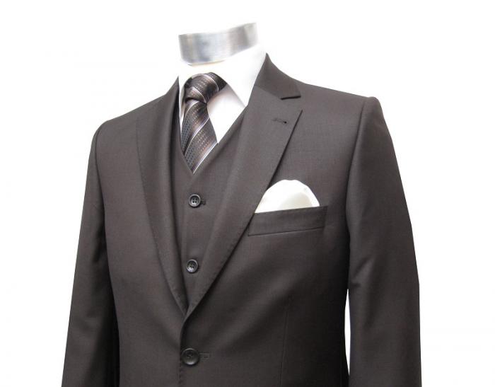 Herren Anzug mit Weste Braun Regular Fit