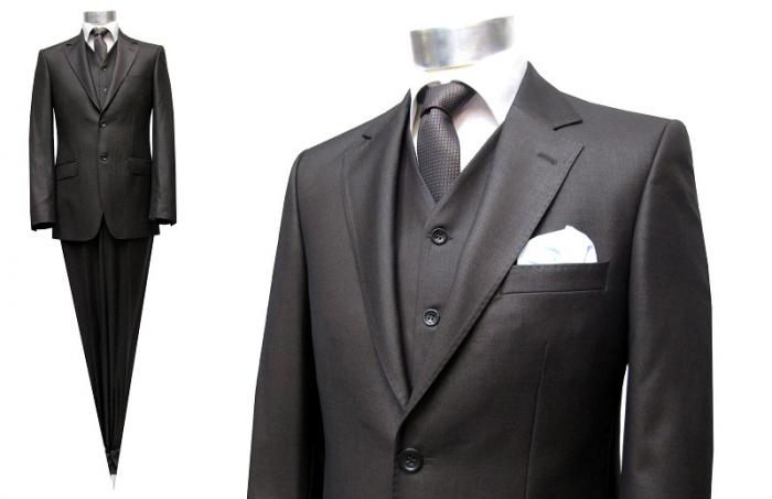 Herren Anzug mit Weste Dunkelbraun