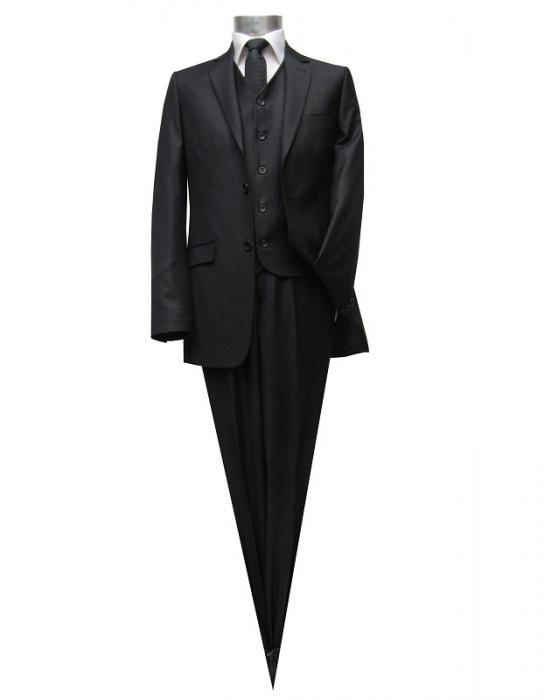 Herren Anzug 3 teilig Schwarz Regular
