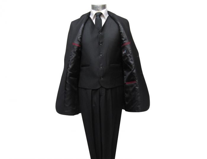 Herren Anzug 3 teilig Schwarz Regular