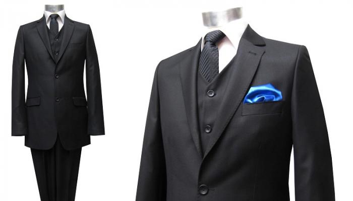 Herren Anzug 3 teilig Schwarz Regular