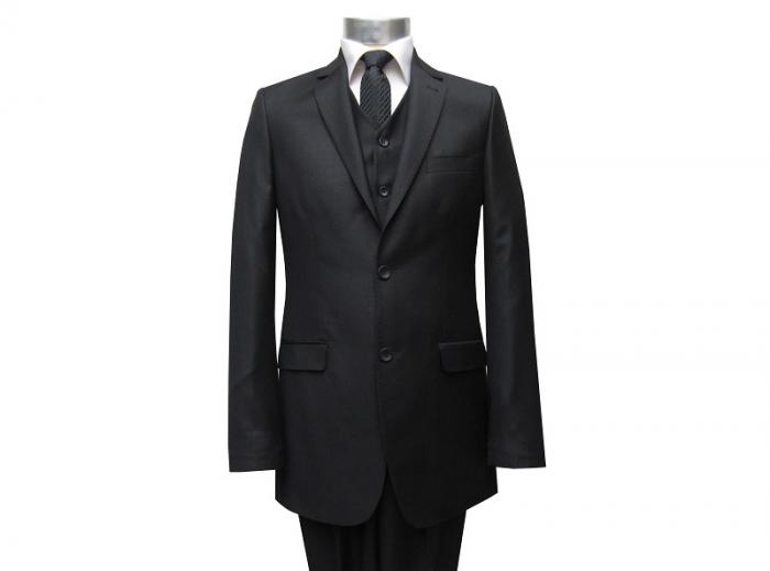 Herren Anzug 3 teilig Schwarz Regular