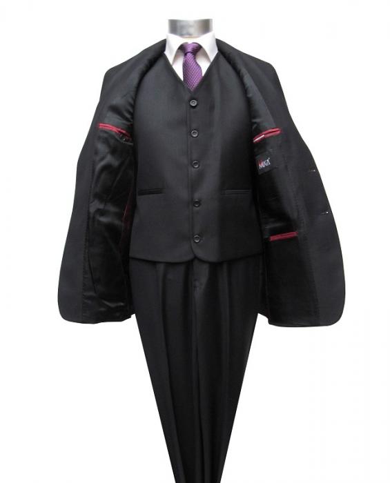 Herrenanzug mit Weste Schwarz Regular