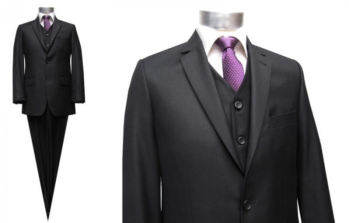 Herrenanzug mit Weste Schwarz Regular
