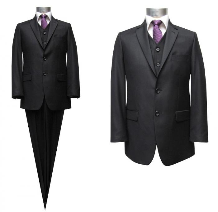 Herrenanzug mit Weste Schwarz Regular