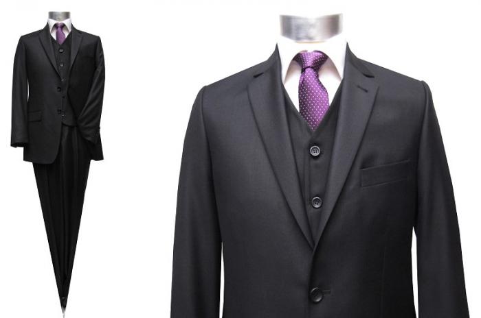 Herrenanzug mit Weste Schwarz Regular