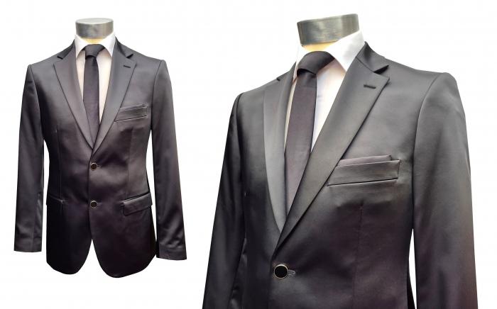 Glanz Sakko Anzugjacke Jackett Schwarz