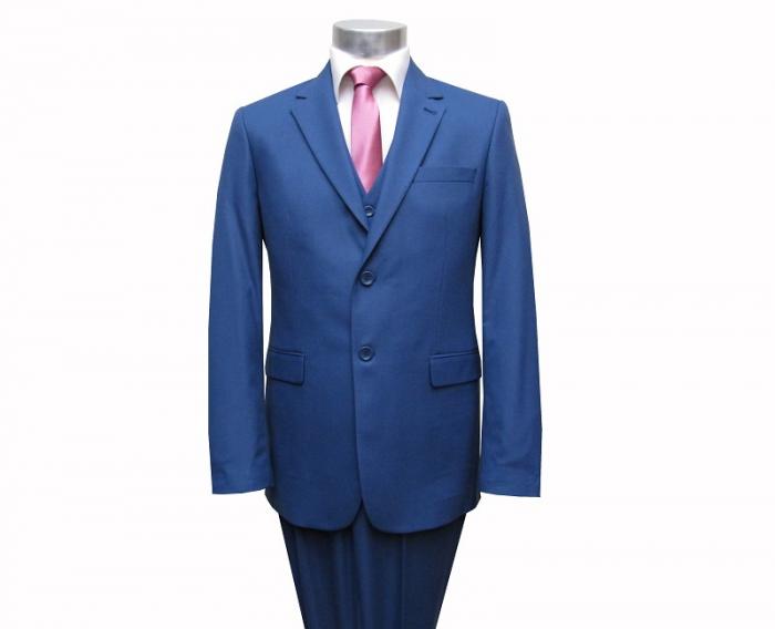 Herren Anzug mit Weste Blau leicht tailliert