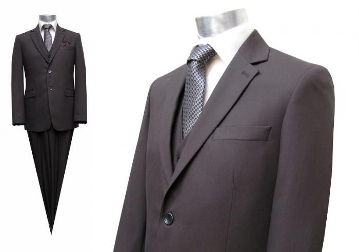 Herren Anzug mit Weste Braun leicht Tailliert