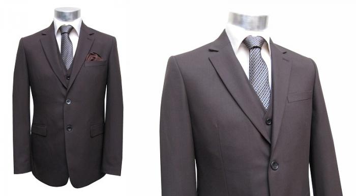 Herren Anzug mit Weste Braun leicht Tailliert