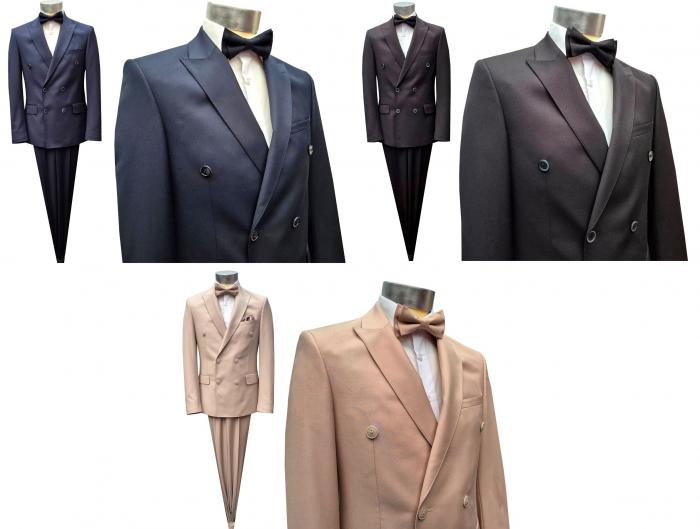 Zweireiher Anzug Herren Slim mit Fliege 3 Farben