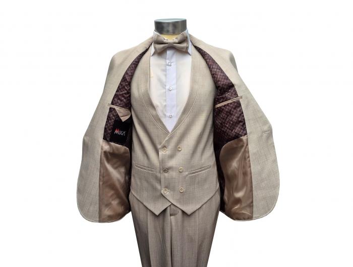 Herren Anzug Strukturiert Slim mit Weste und Fliege