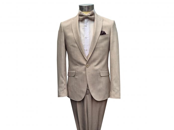 Herren Anzug Strukturiert Slim mit Weste und Fliege