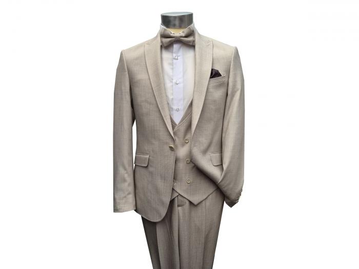 Herren Anzug Strukturiert Slim mit Weste und Fliege