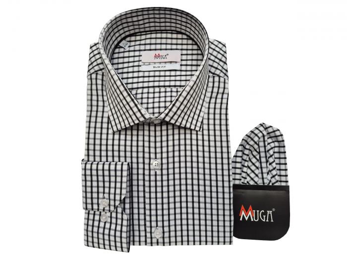 Langarmhemd Herren Hemd Slim Kariert