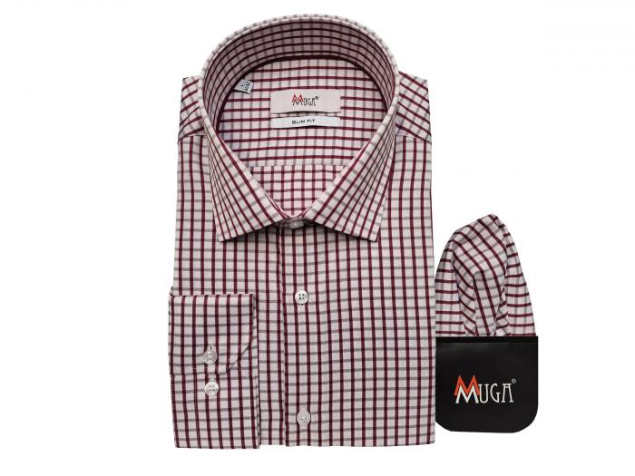 Langarmhemd Herren Hemd Slim Kariert