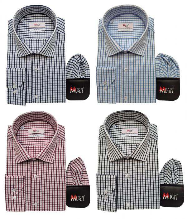 Langarmhemd Herren Hemd Slim Kariert