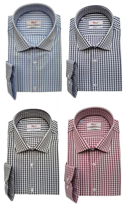 Langarmhemd Herren Hemd Slim Kariert