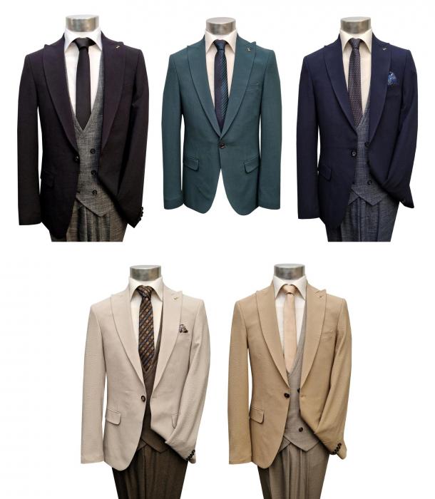 Herren Seersucker Anzug Slim Fit mit Weste