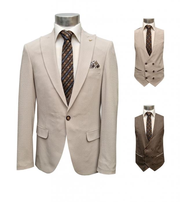 Herren Seersucker Anzug Slim Fit mit Weste
