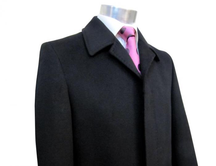 Herren Mantel Schwarz Verdeckte Knopfleiste